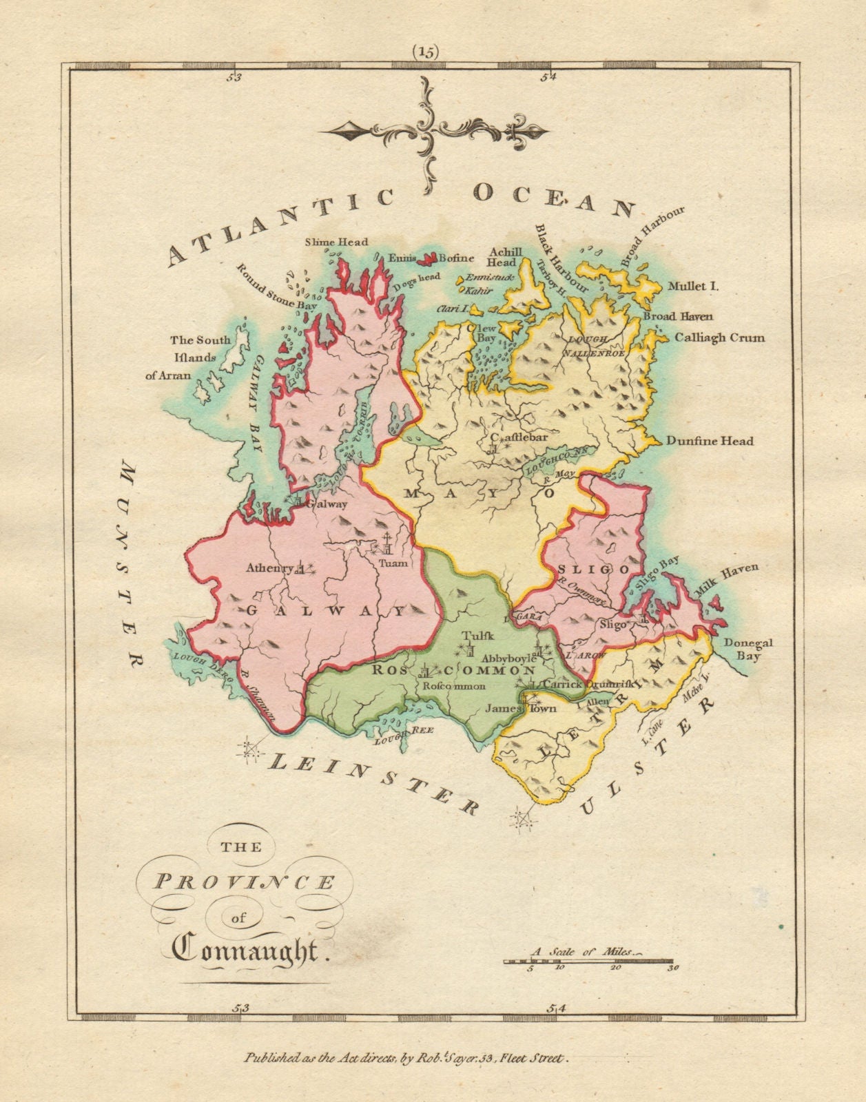 Province of Connaught. Antique copperplate map by Scalé / Sayer 1788 old